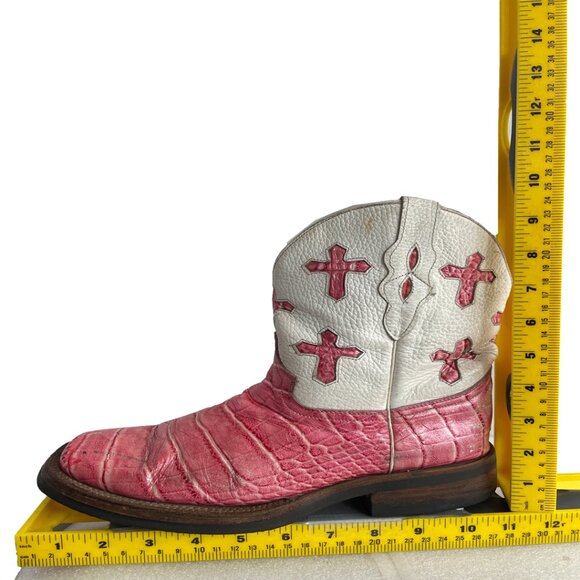 Ferrini Pink White Crosses Leather Distressed Western Cowgirl Cowboy Boots 8.5 - Picture 13 of 15